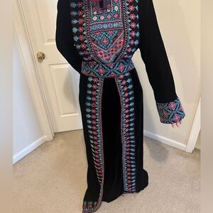 3 piece silky velvet abaya with handmade Tatreez
